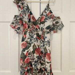 NICHOLAS Asymmetrical Dress in Pink and Green Floral